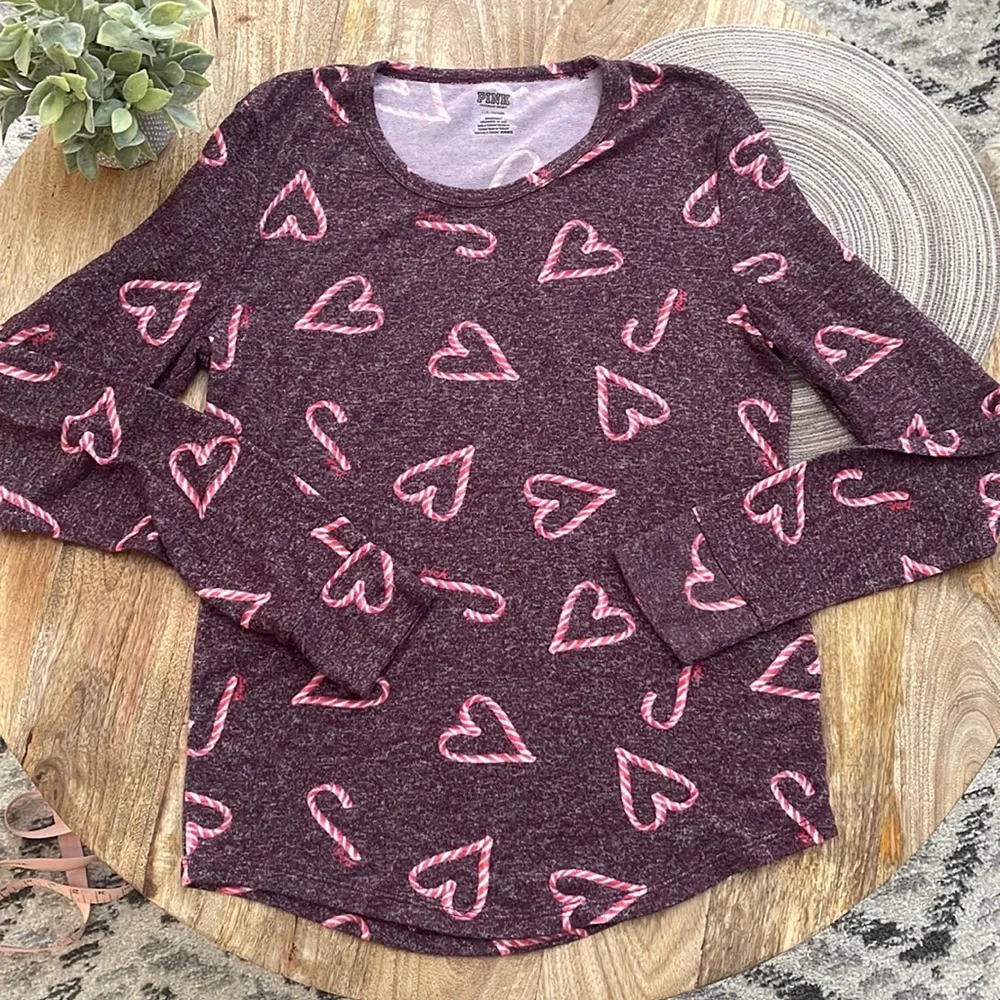 PINK Holiday heart candy cane long sleeve - Picture 1 of 5